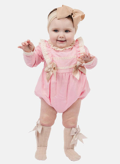 Baby Girl Leya Collection Spanish long sleeve Romper - Pink