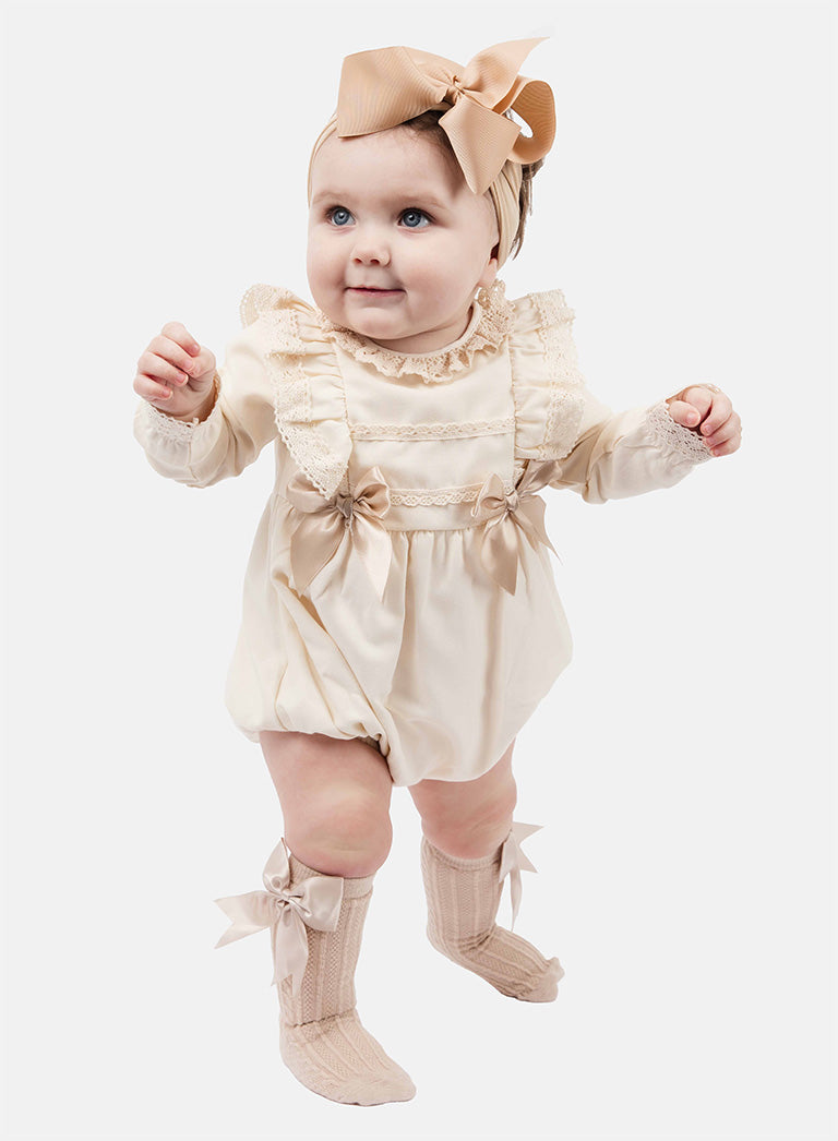 Baby Girl Leya Collection Spanish long sleeve Romper - Ivory