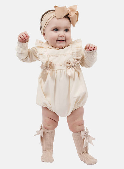 Baby Girl Leya Collection Spanish long sleeve Romper - Ivory