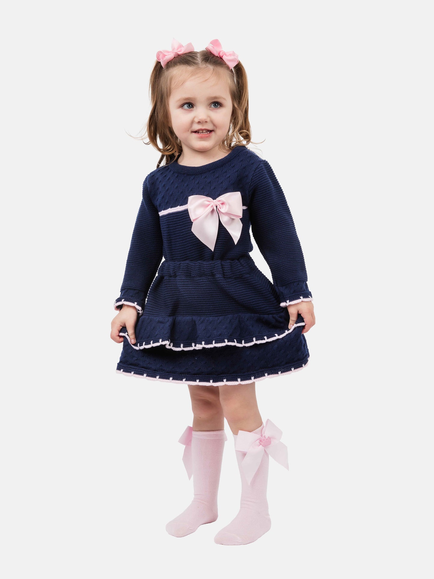 Baby Girl Adelina Collection 2-piece Spanish Knitted Set - Navy