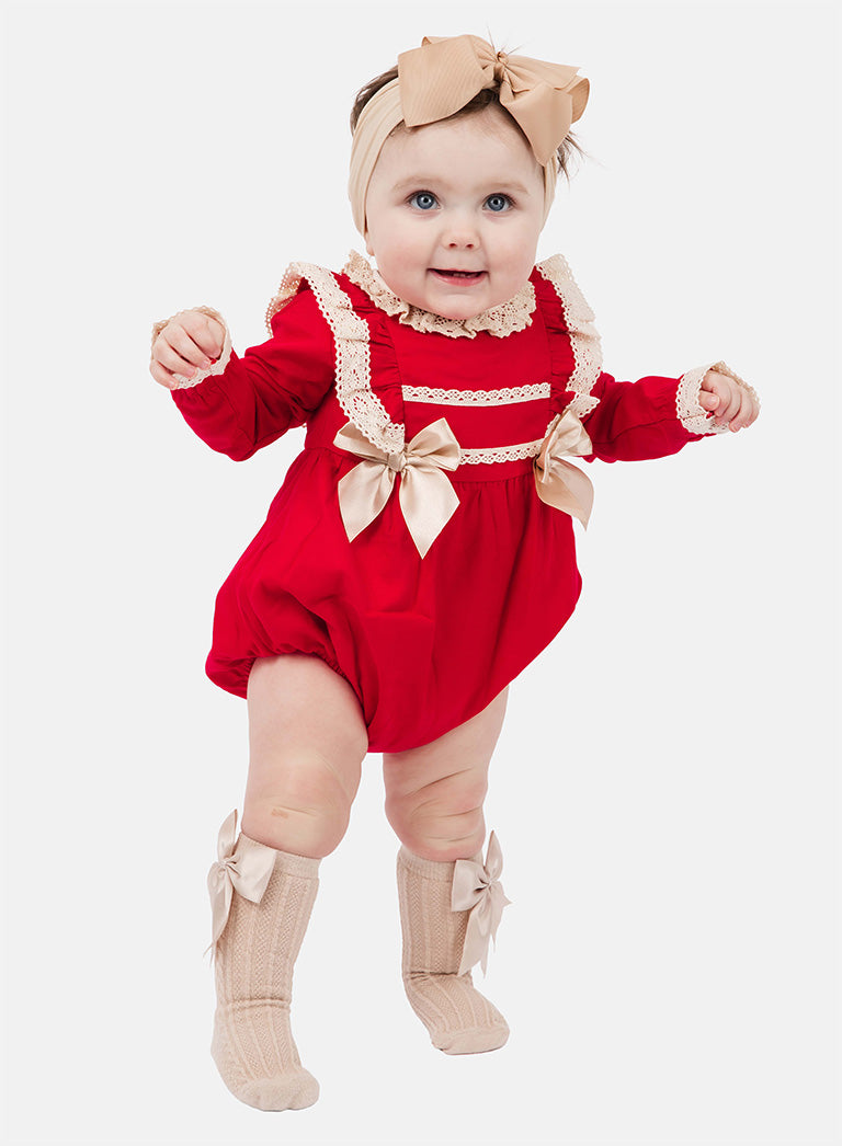 Baby Girl Leya Collection Spanish long sleeve Romper - Red