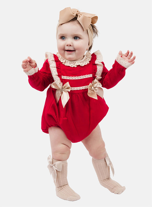 Baby Girl Leya Collection Spanish long sleeve Romper - Red