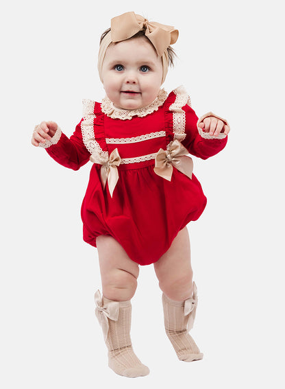 Baby Girl Leya Collection Spanish long sleeve Romper - Red