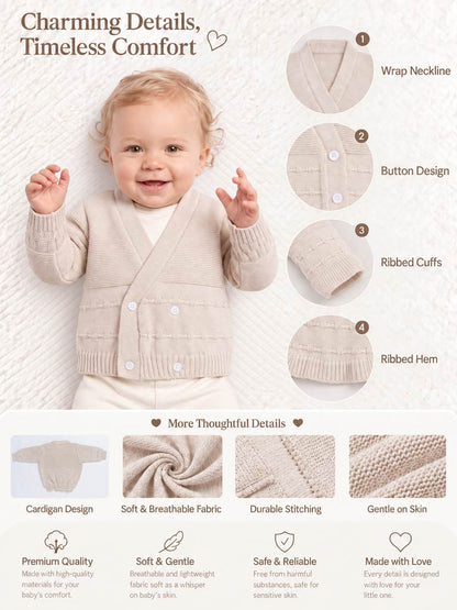 Baby Knitted Cardigan with Raised Stitch Detail & Gift Box - Beige