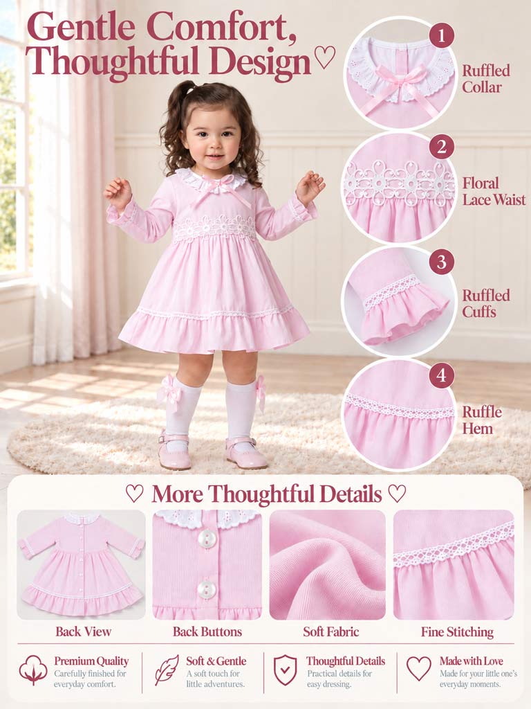 Baby Girl Regina Collection Frilly Dress - Baby Pink