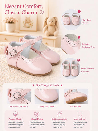 Baby Girl M&B Shoes with Back Bow - Baby Pink