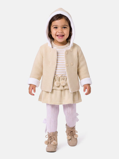 Baby Girl Carlota Collection Knitted Coat & Dress Spanish Set - Beige