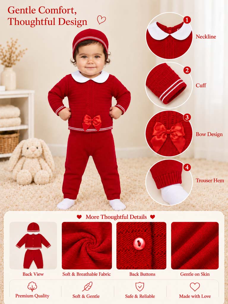 Baby Girl Violeta Collection 3-piece Spanish Knitted Set - Red