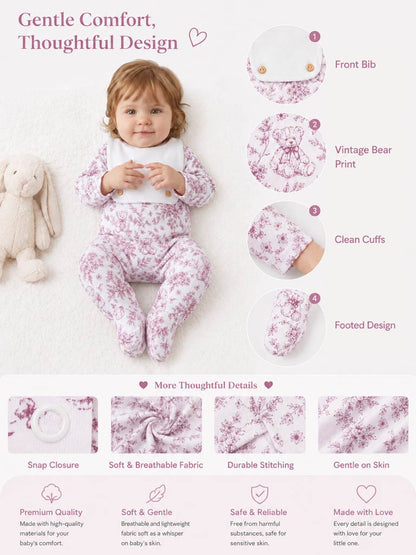 Baby Grow with Attached Bib - Teddy Collection - Cherry Red