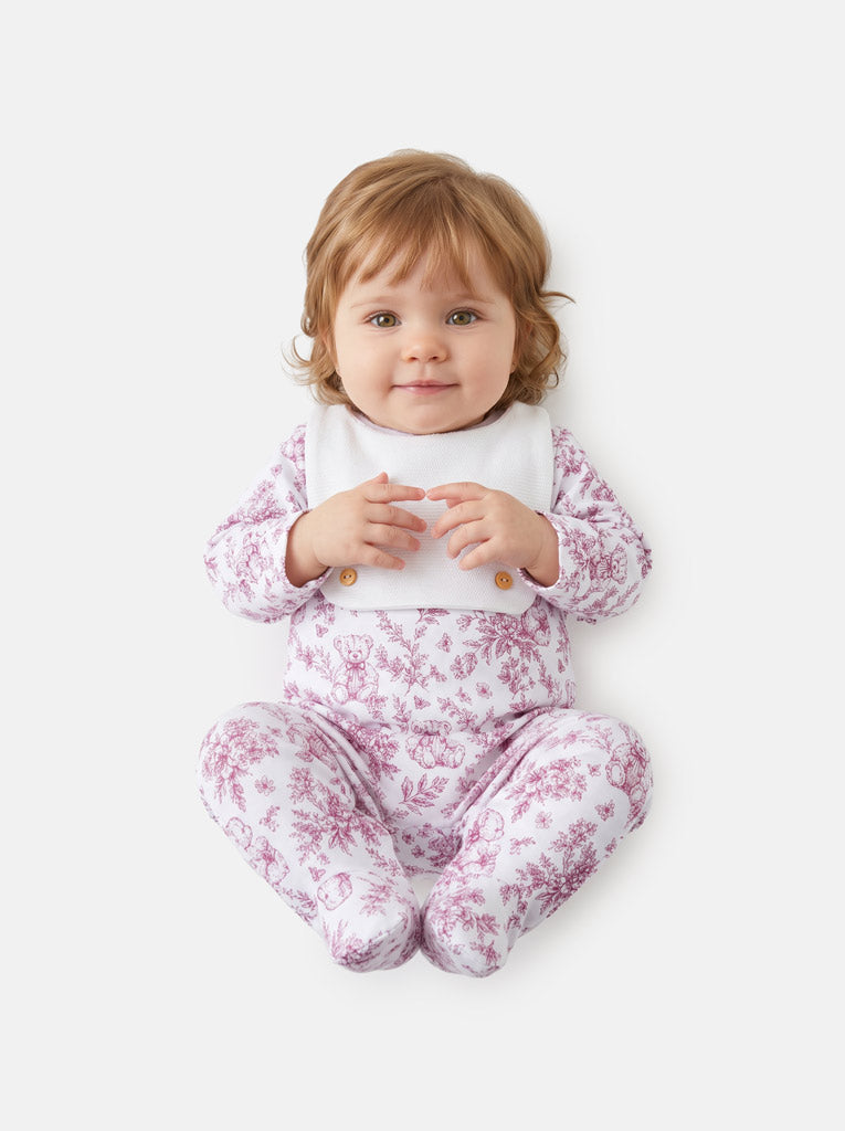 Baby Grow with Attached Bib - Teddy Collection - Cherry Red