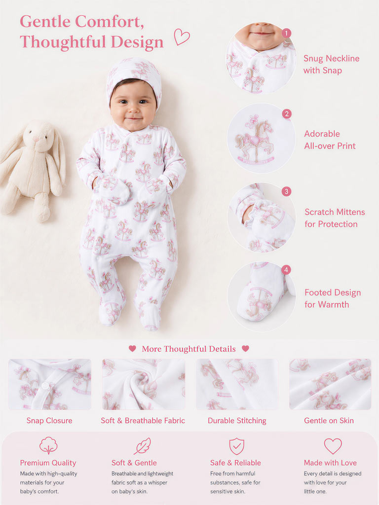 Baby Grow Rocking Horse Collection 3-Piece Set - Baby Pink