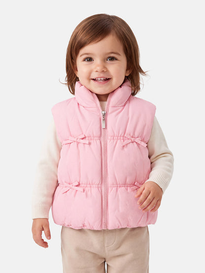 Baby Girl Padded Gilet - Bow Detail Vest - Coral