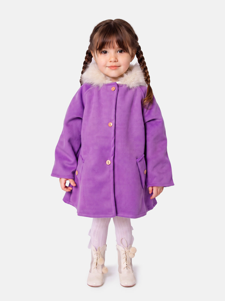 Baby Girl A-line Princess Spanish Hooded Coat with Faux Fur - Royal Purple