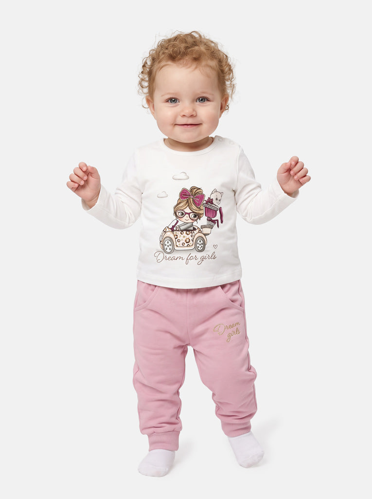 Baby Girl Luce Collection 3-Piece Hooded Tracksuit Set with Castle Design - Pink
