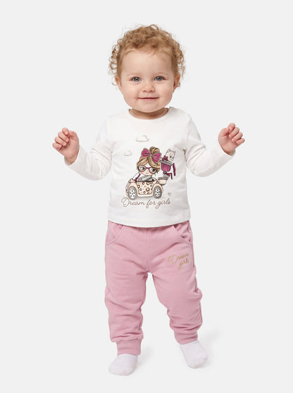 Baby Girl Luce Collection 3-Piece Hooded Tracksuit Set with Castle Design - Pink