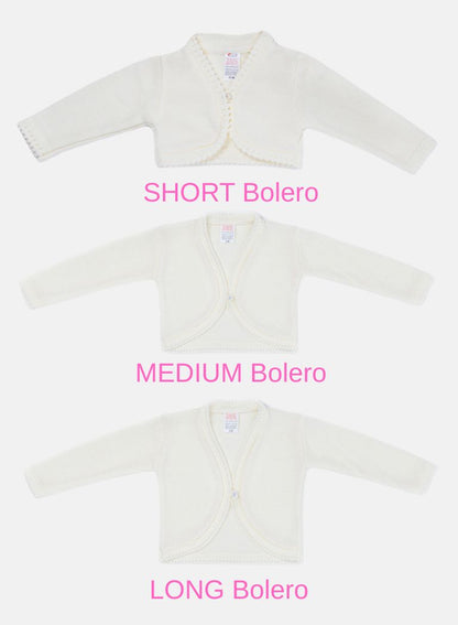 Luxury Baby Girl LONG Bolero with Button - Ivory