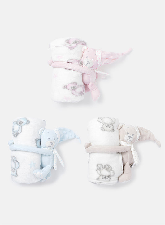 Baby Fleece Blanket with Hugging Teddy Comforter Set - Mixed Colors