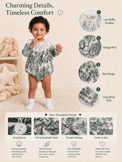 Baby Girl Genoveva Collection Elegant Romper - Sage Green