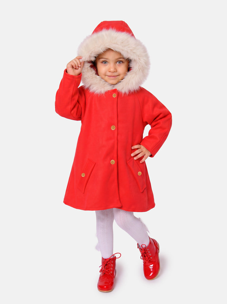 Baby Girl A-line Princess Spanish Hooded Coat with Faux Fur - Red