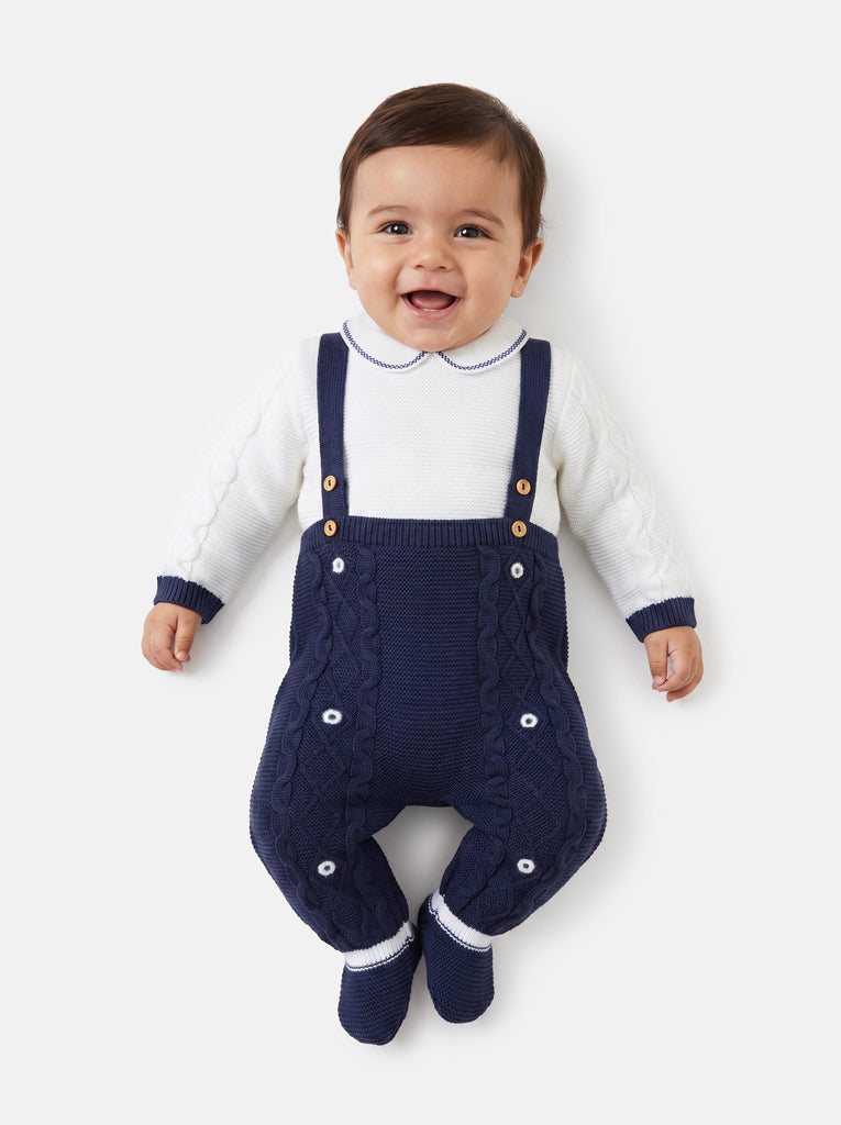 Baby Boy Camilo Collection 2-piece Knitted Dungaree Set - Navy Blue