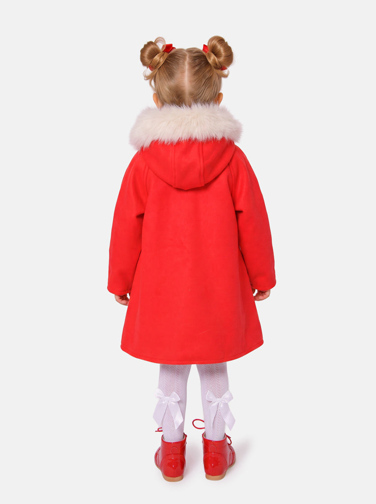 Baby Girl A-line Princess Spanish Hooded Coat with Faux Fur - Red
