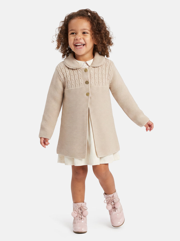 Girl Irene Collection Knitted Coat with Back Bow Baby & Toddler - Beige