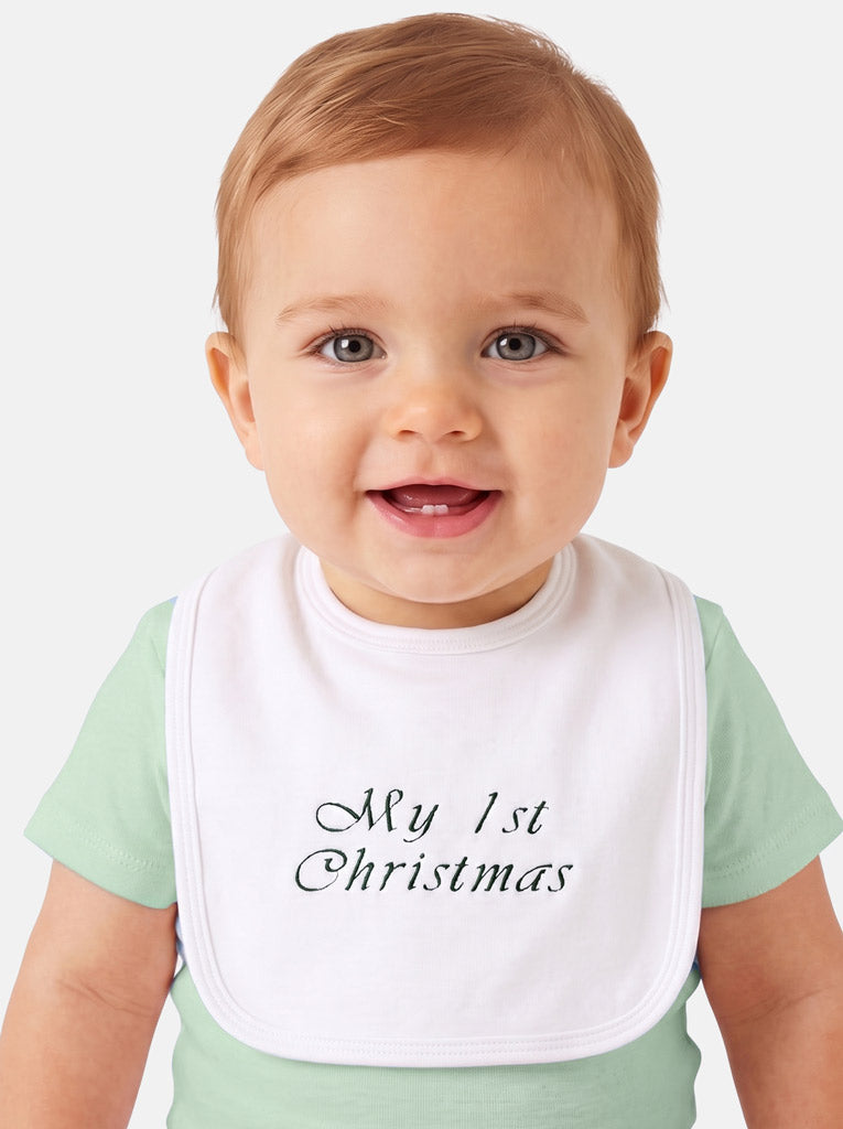 "My First Christmas" Embroidered Cotton Bib - Mixed Pack