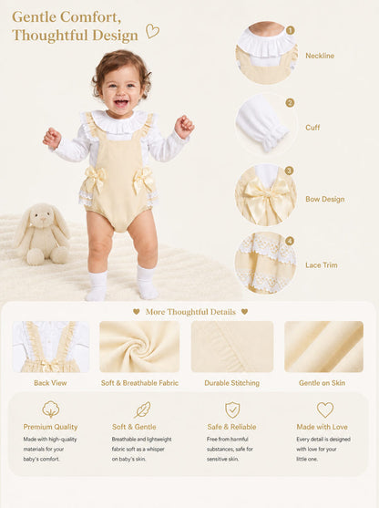 Baby Girl Mariola Collection 2-Piece Frilly Romper Set - Light Beige