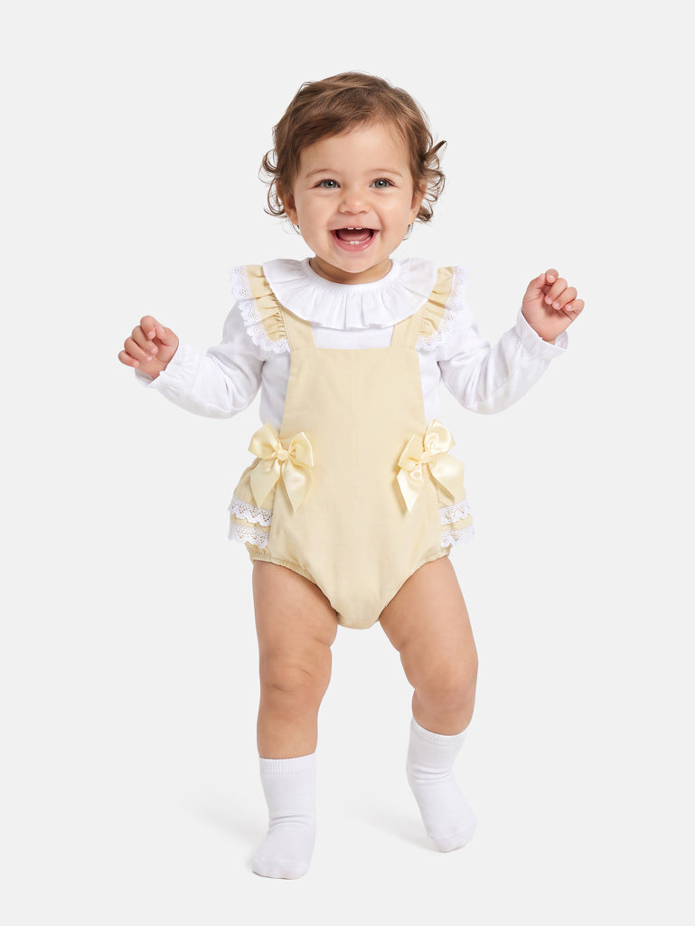 Baby Girl Mariola Collection 2-Piece Frilly Romper Set - Light Beige