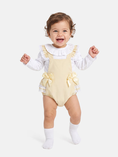 Baby Girl Mariola Collection 2-Piece Frilly Romper Set - Light Beige