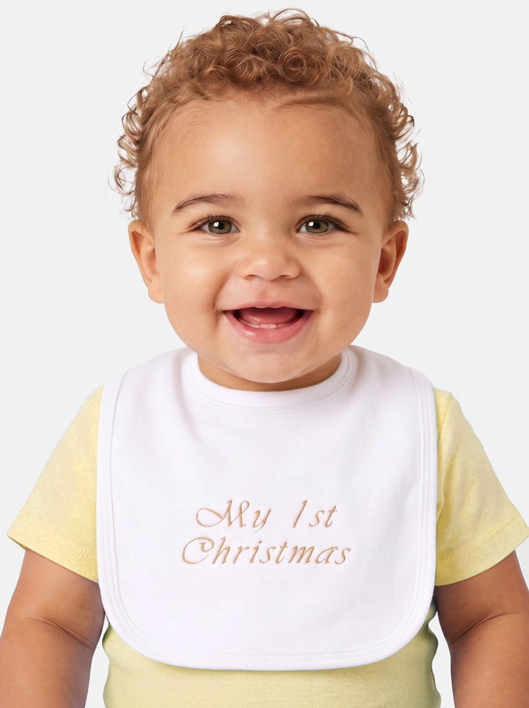 "My First Christmas" Embroidered Cotton Bib - Mixed Pack