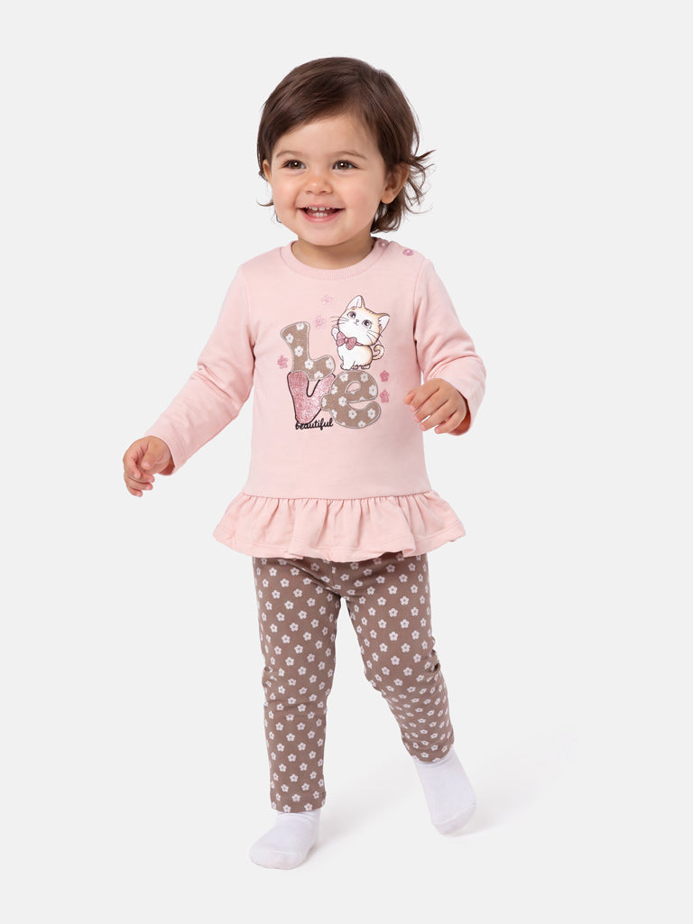 Baby Girl 2-Piece Leggings Set with Kitty Love Maddalena Collection - Dusty Pink