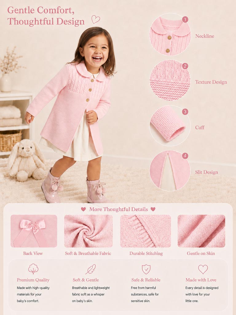 Girl Irene Collection Knitted Coat with Back Bow Baby & Toddler - Baby Pink