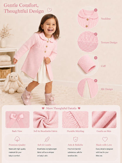 Girl Irene Collection Knitted Coat with Back Bow Baby & Toddler - Baby Pink