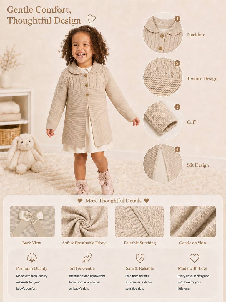 Girl Irene Collection Knitted Coat with Back Bow Baby & Toddler - Beige