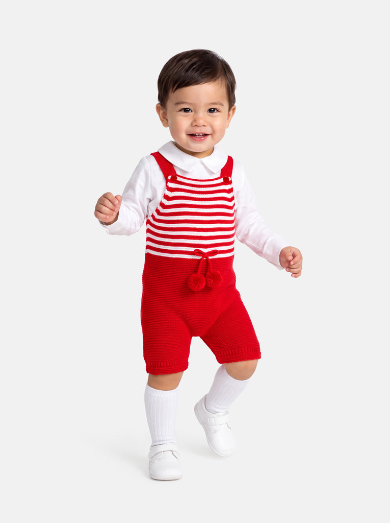Baby Boy Dante Collection 2-piece Knitted Dungaree Set - Red