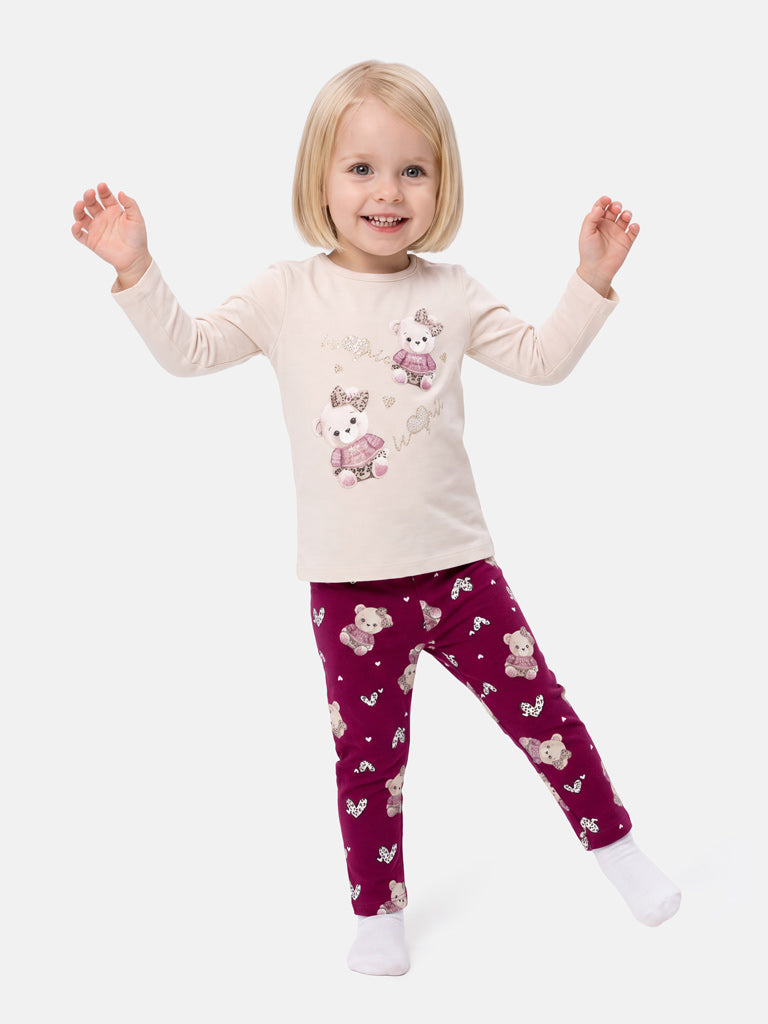 Baby Girl 2-Piece Leggings Set with Iconic Teddy Costanza Collection - Cherry Red