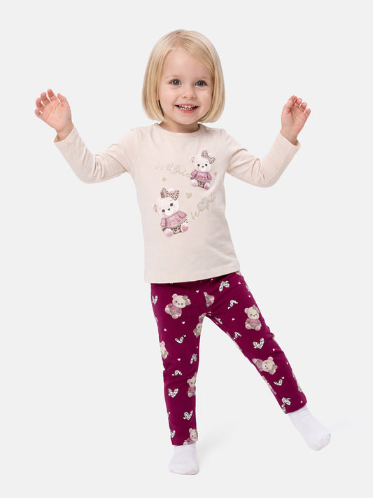 Baby Girl 2-Piece Leggings Set with Iconic Teddy Costanza Collection - Cherry Red