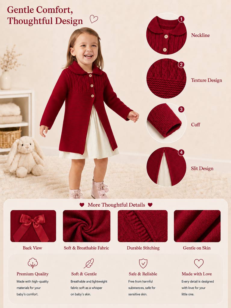 Girl Irene Collection Knitted Coat with Back Bow Baby & Toddler - Red
