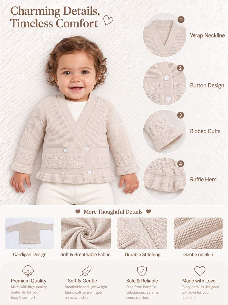 Baby Knitted Cardigan with Textured Pattern Detail & Gift Box - Beige