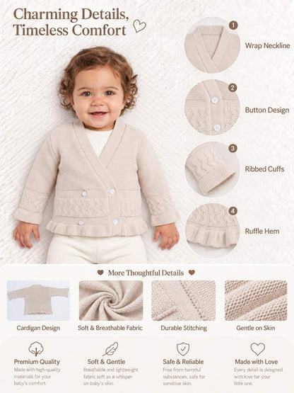 Baby Knitted Cardigan with Textured Pattern Detail & Gift Box - Beige
