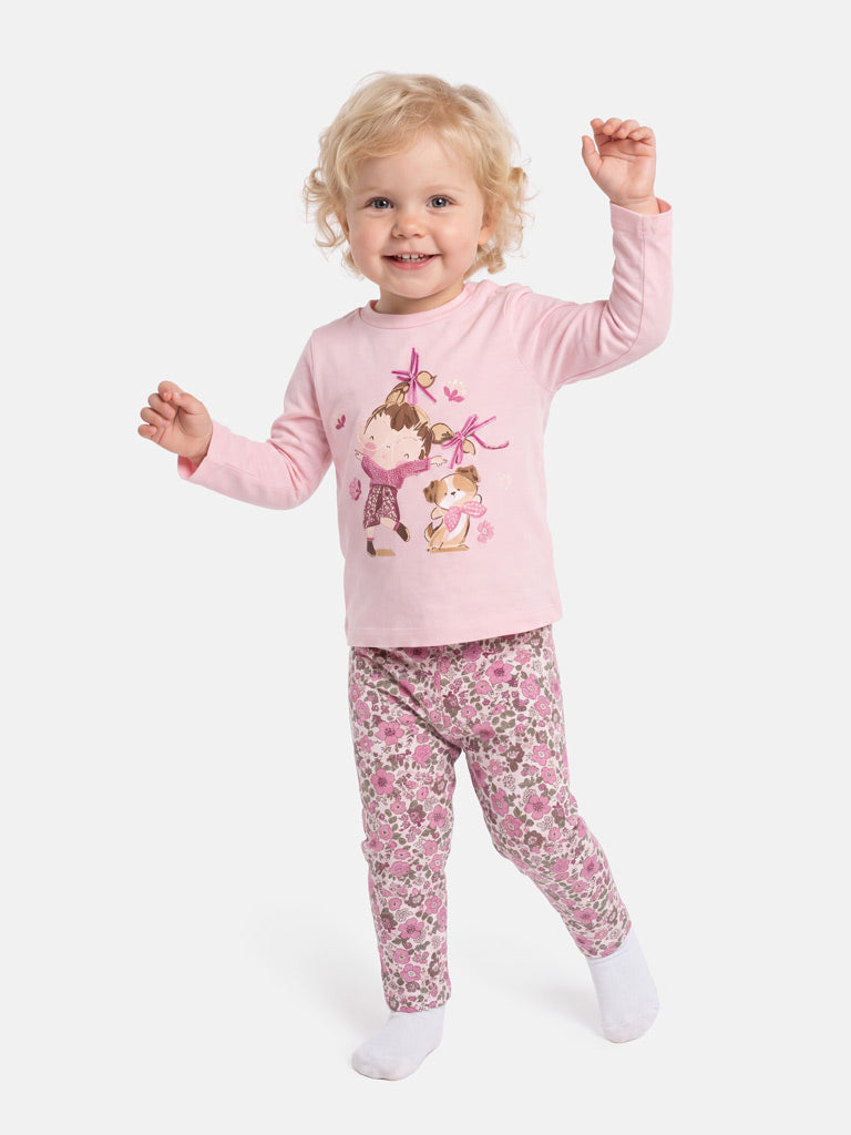 Baby Girl 2-Piece Leggings Set with Girl & Puppy Serafina Collection - Dusty Pink