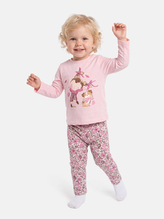 Baby Girl 2-Piece Leggings Set with Girl & Puppy Serafina Collection - Dusty Pink