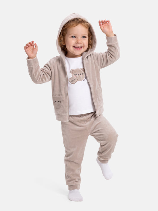Baby Girl Gia Collection 3-Piece Tracksuit Set with Teddy Appliqué - Beige