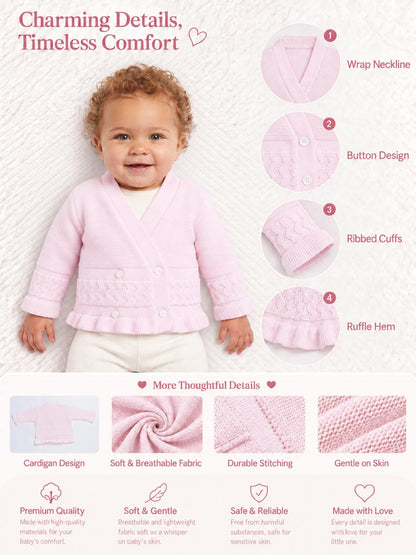 Baby Knitted Cardigan with Textured Pattern Detail & Gift Box - Baby Pink
