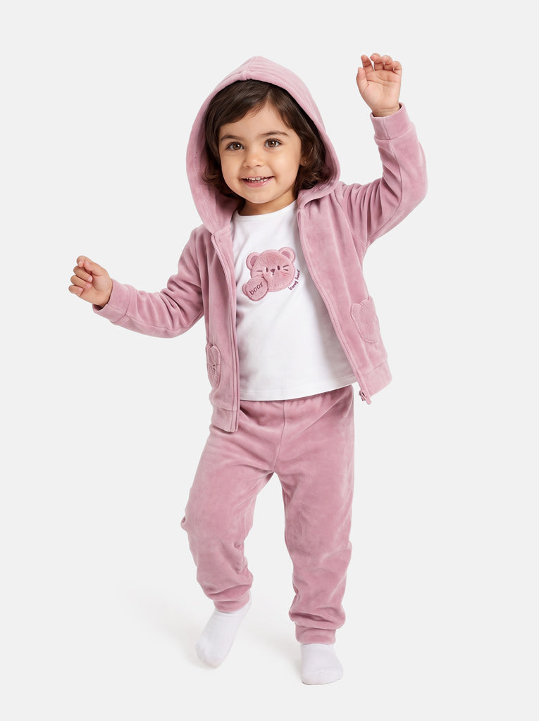 Baby Girl Gia Collection 3-Piece Tracksuit Set with Teddy Appliqué - Dusty Pink