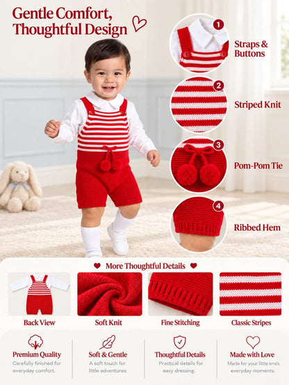 Baby Boy Dante Collection 2-piece Knitted Dungaree Set - Red