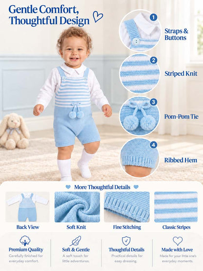 Baby Boy Dante Collection 2-piece Knitted Dungaree Set - Baby Blue