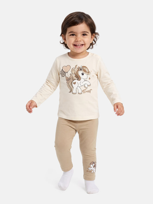 Baby Girl 2-Piece Leggings Set with Pony Design Gisella Collection - Beige