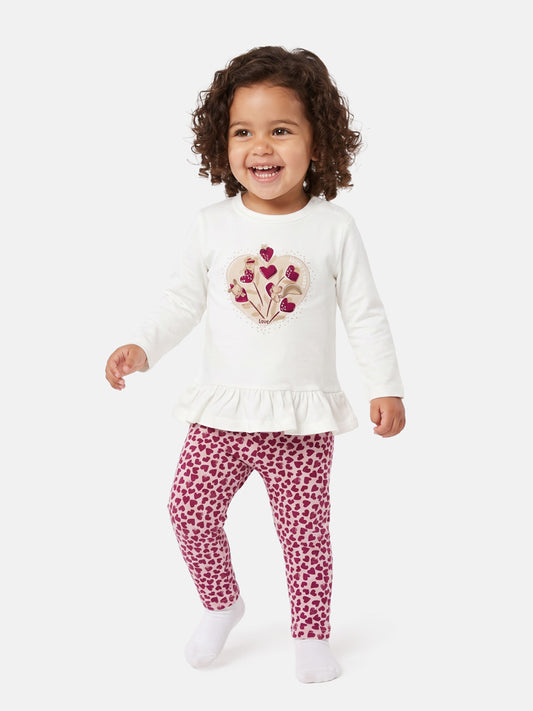 Baby Girl 2-Piece Leggings Set with Happy Hearts Azzura Collection - Cherry Red